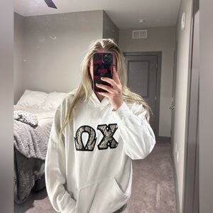 CHI OMEGA White Hoodie with Snake Skin Letters